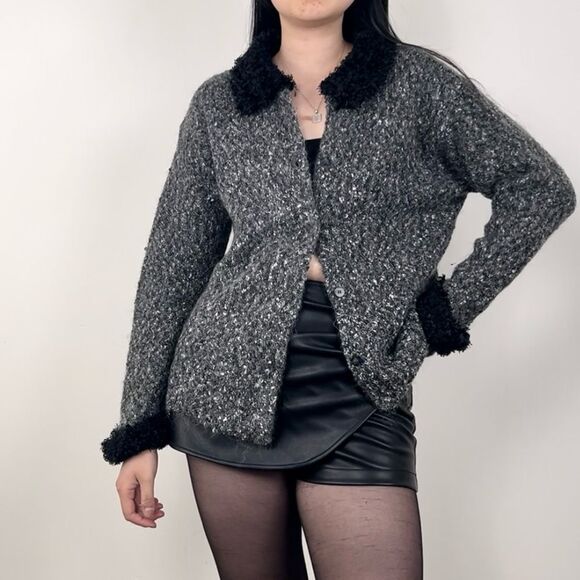 Vintage Mac & Jac Grey and Black Tweed Mohair Cardigan - Picture 1 of 8